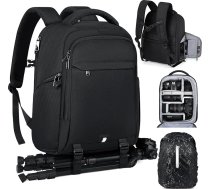 RAINSMORE Kameras mugursoma liela ar 14-15,6 collu nodalījumu klēpjdatoram Viegla kameras mugursoma DSLR SLR kameras somai Lietus pārvalks Canon Nikon Sony, melna, 14 collas