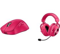 Logitech G PRO X SUPERLIGHT 2 DEX LIGHTSPEED bezvadu spēļu pele, 32K DPI sensors un USB-C uzlādes funkcija + PRO X 2 LIGHTSPEED bezvadu spēļu austiņas, noņemams boom mikrofons, 50 mm Graphene, purpursarkana krāsā