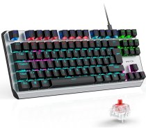OMOTON mehāniskā spēļu tastatūra ar sarkaniem slēdžiem (lineāra), 80% TKL, QWERTZ tastatūra, ātra reakcija, anti-hosting, 20 LED apgaismojums, tastatūra PC/Windows/PS4, ISO-DE
