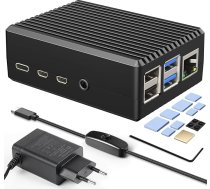 Miuzei Raspberry Pi 4 alumīnija korpuss, B modeļa korpuss ar pasīvo dzesēšanu, 5,1 V 3A USB-C barošanas avots ar ieslēgšanas/izslēgšanas slēdzi Metāla korpuss tikai 4B 8GB/4GB/2GB