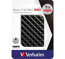 Verbatim Store 'n' Go Mini SSD 1TB Black 35 g ārējais SSD USB 3.0 SSD ārējais SSD Windows un Mac OS X portatīvais disks USB-C ārējais zibatmiņas disks