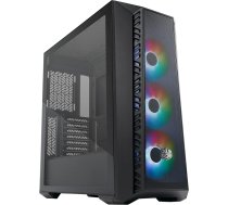 Cooler Master Master MasterBox 520 Mesh PC kaste - Mid-Tower ATX šasija, 3 x iepriekš uzstādīti ventilatori, vairākas gaisa plūsmas konfigurācijas, sieta priekšējā plāksne, TG sānu sienas, iekļauts ARGB kontrolieris - melna