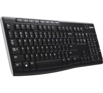 Logitech K270 bezvadu tastatūra, 2,4 GHz savienojums, izmantojot USB Unifying uztvērēju, 8 multivides un īsceļu taustiņi Izturīga pret šļakatām, 2 gadu akumulatora darbības laiks, AZERTY Beļģu izkārtojums - melna