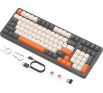 FREEWOLF K8 Wireless Hot Swap Mechanical Gaming Keyboard, vadu RGB tastatūra, sarkans slēdzis, Bluetooth 5.0/2.4GHz/USB-C trīs režīmi ar 4000mAh akumulatoru Mac/Win, QWERTY - pelēka/oranža krāsā