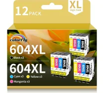 colorfly 604XL printeru kasetnes saderīgas ar Epson 604 604XL kasetnēm Expression Home XP-2200 XP-2205 XP-3200 XP-3205 XP-4200 XP-4205, Workforce WF-2910 WF-2930 WF-2930 WF-2950 (12 gab.)