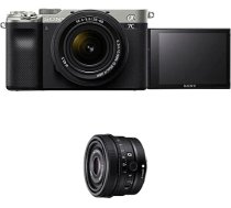 Sony Alpha 7C bezspoguļa bezspoguļa E-Mount pilna kadra digitālais fotoaparāts ILCE-7C (24,2 MP, 7,5 cm (3 collu) skārienjūtīgais displejs, reāllaika autofokuss) ar 28-60 mm un 40 mm f2,5 objektīviem - sudraba/melns