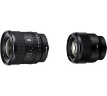 Sony SEL-20F18G Pilna formāta E-Mount objektīvs (FE 20 mm F1.8), melns un SEL-85F18 Portretu objektīvs (fiksēts fokusa attālums, 85 mm, F1.8, pilna formāta, piemērots A7, A6000, A5100, A5000 un Nex sērijas modeļiem, E-Mount), melns