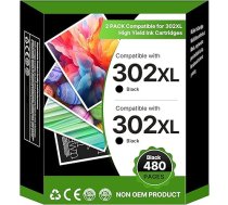 302 XL melnās krāsas daudzpakete, kas ir saderīga ar HP 302 302 302XL melnās krāsas kasetnes HP Envy 4520 4522 4524 4525 4527 Officejet 3830 3831 3833 5220 5230 Deskjet 3630 3636 11 10 (2 iepakojumi)