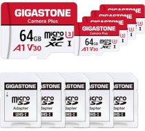 Gigastone 64GB 5 karšu sērijveida kameras atmiņas karte Ātrums līdz 95MB/s, ideāli piemērota Full HD video GoPro dronu kamerai, U1 C10 Micro SDXC karte ar mini korpusu un SD adapteri