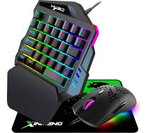 Vadu spēļu tastatūras spēļu peles komplekts, 3 in 1, vienroku tastatūra ar varavīksnes aizmugures apgaismojumu, multimediju poga ar plaukstas balstu + 6 RGB aizmugures apgaismojums, 6400 DPI, viegls, 6400 DPI, peles paliktnis + peles paliktnis