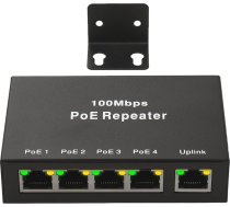 4 portu 100M PoE pagarinātājs, 1-in-4-Out PoE retranslators, atbalsta IEEE802.3af/at ar 100 Mbps, paplašina strāvas un datu pārraidi par papildu 100 m, POE caurlaides sienu slēdzis