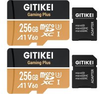 Micro SD karte 256 GB Liela ātruma veiktspēja (140MB/s nolasīšana, 120MB/s ierakstīšana) Atbalsta 4K/8K video ierakstīšanu, saderīga ar DSLR, droniem, rīcības kamerām un portatīvajām ierīcēm (2 microSD kartes + 2 microSD kartes)