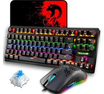 K2 Wired Gaming Keyboard Mouse Combo TKL 80% UK Layout Illuminated Clicky Blue Switch Mechanical Keyboard + 6400DPI Ultralight Honeycomb PC Gaming Mice + Mouse Pad for Win/Mac