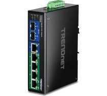 TRENDnet TI-PG62B 6 portu DIN sliedes gigabitu PoE + industriālais komutators, 12-56 V, signalizācijas relejs, 2 SFP ligzdas, IP30 aizsargāts korpuss