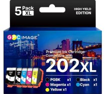 GPC Image 202xl tintes kasetnes saderīgas ar Epson 202XL 202 XL tintes kasetnēm Epson XP-6100 XP-6000 XP-6005 XP-6105 XP-6001 (1 melna, 1 ciānkrāsas, 1 ciānkrāsas, 1 magenta, 1 dzeltena, 1 foto melna, 5 iepakojumi)