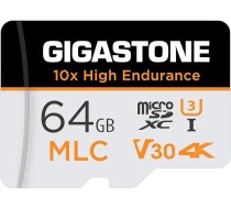 Gigastone MLC 10x augstas izturības 64 GB MicroSDXC atmiņas karte un SD adapteris, līdz 100/65 MB/s, ideāli piemērota 4K video ierakstīšanai, saderīga ar Dashcam drošības kameru, Micro SD UHS-I U3 V30 Class 10