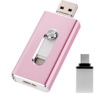 USB zibatmiņas karte 256 GB, MFi sertificēta 4-in-1 atmiņas karte iPhone/iPad/Android/PC, zibatmiņas disks ar Plug and Play dublējumu fotogrāfijām un video, ātra pārraide, rozā krāsā