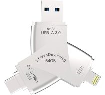 4 in 1 zibatmiņas disks iPhone zibatmiņas diskam Drošības aizsardzība Foto un video U disks USB 3.0 ārējā atmiņa, saderīgs ar iPhone / Mac / Android (64 GB)