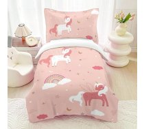 HOM Unicorn gultas veļa 135 x 200 cm meitenēm - rozā Rainbow gultas veļa bērniem - ar 80 x 80 cm spilvendrānu 2 gab.