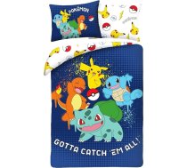 Halantex Pokémon gultas veļa 135 x 200 cm + 80 x 80 cm - Pokémon Pikachu, Carapuce, Salamèche & Bulbizarre - Bērnu gultas veļa - 2 daļas - sega + spilvendrāna - Vācu izmērs