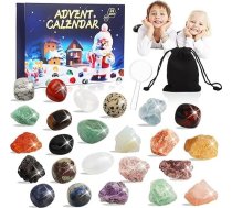 Adventes kalendārs 2025 Bērnu kristāli, 24 dabīgo dārgakmeņu Ziemassvētku kalendārs, akmeņu un minerālu kolekcija Dāvana sievietēm, vīriešiem, meitenēm, zēniem, 4, 5, 8, 6, 7, 9, 10, 11, 12 gadi