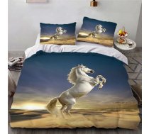 Balta zirga apdruka bērnu gultas veļa, 135 x 200 cm, bērnu gultas veļa, sega un spilvendrāna komplekts, savvaļas dzīvnieku tematikas vienvietīga gultas veļa