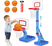 Bērnu basketbola grozs, iekštelpu un āra lietošanai, regulējams 5 augstumos no 70 līdz 138 cm, ar mini basketbola bumbu un piepūšamo sūkni, sporta rotaļlieta bērniem zēniem un meitenēm vecumā no 3 līdz 12 gadiem – zils