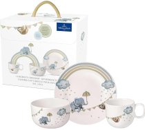 Villeroy & Boch Boho Kids "Walk Like an Elephant" bērnu trauku komplekts, 3 gab., zils, piemērots mazgāšanai trauku mazgājamā mašīnā, piemērots lietošanai mikroviļņu krāsnī, bērnu trauku komplekts, dzīvnieku motīvs, zilonis un lēnītis,