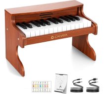 CAHAYA bērnu koka klavieres – 25 taustiņu digitālās mācību klavieres bērniem no 3 gadu vecuma – mūzikas rotaļlieta ar dziesmu grāmatu, uzlīmēm, mikrofona pieslēgvietu – dāvana zēniem un meitenēm