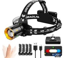 LED uzlādējama super spilgta galvas lāpa, sensora lukturis, īpaši liela baterijas jauda, IP67 ūdensizturīgs, piemērots kempingam, makšķerēšanai un āra aktivitātēm