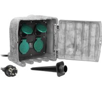 Dārza kontaktligzda STONE, 4x2P+Z (schuko), gumijas kabelis H07RN-F 3x1.5mm?, 3m, 2 darbības režīmi: automātiskais (maks.1100W)/manuālais (maks.3680W)