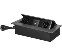 Iebūvētas mēbeļu kontaktligzdas ar plakanu flīzētu malu, USB lādētājs un 1,5 m kabelis, 2x2P+Z, 2xUSB (A+C tips; 3,6A), grafīts