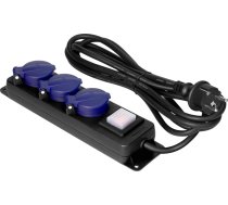 IP44 ūdensnecaurlaidīgs pagarinātājs ar slēdzi, 3 kontaktligzdas 2P+Z IP44, gumijas kabelis, H05RR-F 3x1,5 mm?, 3 m