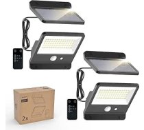 Philips Saules apgaismojums āra gaismām 6500K LED, saules bateriju prožektors ar PIR kustības sensoru, tālvadības pults ar 5 m kabeli, IP65 ūdensizturīgs, 3 režīmi (2 gab.)