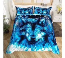 Loussiesd Vilks Gultas veļa 135 x 200 cm Bērni pusaudži Safari dzīvnieku raksts sega Cover Set Cool savvaļas dzīvnieku pasaule Gultas komplekts Glitter Blue Wild Wolf Viegla gultas veļa Zēni Meitenes Meitenes Meitenes Meitenes Pusaudži Soft