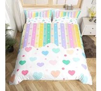 Loussiesd Pretty Rainbow gultas veļas komplekts 135 x 200 cm bērniem zēniem zēniem meitenēm krāsains mīlestības sirds sega segu komplekts svītras punktiņi sega sedz guļamistaba dekors Kawaii gultas 2 gab.