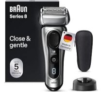Braun Series 8 vīriešu elektriskais skuveklis ar 4+1 skūšanās galviņu, elektriskais skuveklis, precīzs garu matiņu trimmeris, uzlādes stacija, 60 minūšu darbības laiks, mitrs un sauss, ražots Vācijā, 8517s, sudrabots