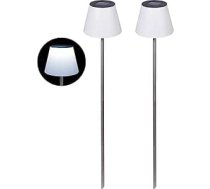 dobar® Liels LED saules bateriju dārza mietu komplekts no 2 plastmasas āra lietošanai Laikapstākļu izturīgs āra saules laterna uz tērauda stieņa dārzam 18 x 18 x 90 cm, balts