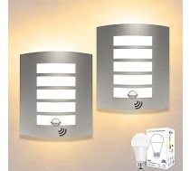 2 āra lampu komplekts ar kustības sensoru E27 āra lampa ar kustības sensoru IP44 Sienas lampas āra gaisma Nerūsējošais tērauds ABS mājas sienai Balkona āra gaisma Ietver 2 x 12 W silti baltas LED gaismas diodes
