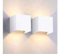 2 komplektu komplekts ar 12 W silti baltas krāsas LED sienas lampas ar regulējamu gaismas leņķi IP65 LED sienas apgaismojums iekštelpās un ārpus telpām (balta kvadrātveida, 12 W silti balta)