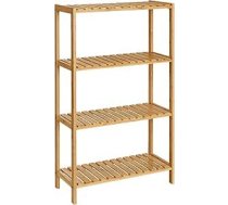 SONGMICS BCB034Y01 Vannas istabas plaukts, vannas istabas plaukts, virtuves plaukts, apavu turētājs ar 4 līmeņiem, bambusa stāvplaukts, 26 x 60 x 100 cm, vannas istabai, viesistabai, gaitenim, virtuvei, dabīgi bēšs