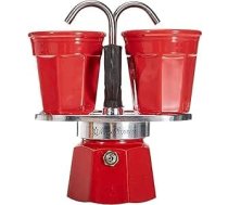 Bialetti - Mini Express Kandisky: Moka komplektā ir kafijas automāts 2 tasītēm (90 ml) + 2 espresso tasītes, sarkans, alumīnijs