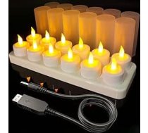 12 LED sveču komplekts LED tējas gaismas uzlādējamas sveces ar aizsardzību pret vēju un uzlādes staciju