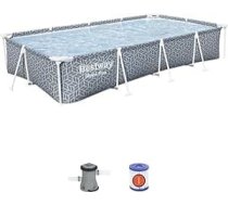 Bestway Steel Pro Taisnstūra formas virszemes baseins Leaf Shape Pattern Peldbaseins komplekts 3,66 m x 2,01 m x 66 cm
