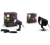 Philips Hue White & Colour Ambiance Lily Garden Spotlight 1 Black 350 lm Base Set & White & Colour Ambiance Lily XL Garden Spotlight Black 950 lm Base Set, aptumšojams, līdz 16 miljoniem krāsu