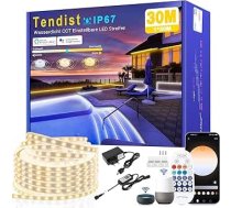 30 m āra LED lentes, no silti baltas līdz vēsi baltai krāsai, ārējā LED lente Alexa saderīga ar WiFi lietotni un tālvadības pulti, 24 V LED lente IP67 ūdensnecaurlaidīga pašlīmējoša lente virtuvei, terasei, terasei