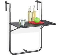 Relaxdays Balkona piekaramais galdiņš Salokāms, trīsvirzienu augstumā regulējams galds ar koka efektu W x D 59,5 x 36 cm melns
