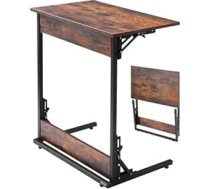 VEVOR sānu galdiņš Kafijas galdiņš salokāms ar metāla rāmi un regulējamām kājām, C-veida kafijas galdiņš viesistabai guļamistabai birojam 60 x 37 x 70 cm TV paliktnis, dīvāna galds brūns un melns