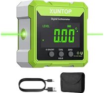 XUNTOP digitālais protoktors inklinometrs, zaļais lāzera līmeņrādis ar LCD displeju, C tipa interfeiss, IP54 ūdensizturīgs magnētiskais nivelēšanas lodziņš, kas paredzēts kokapstrādei, celtniecībai, dekorēšanai, DIY veikalam
