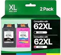 HALLOLUX 2 iepakojuma 62XL 62 XL daudzpaku printeru kasetnes, kas ir saderīgas ar HP 62 printeru kasetnēm Envy 5540 5544 5545 5548 5640 5646 7640 OfficeJet 200 5740 5742 5744 printeriem (melna krāsa)